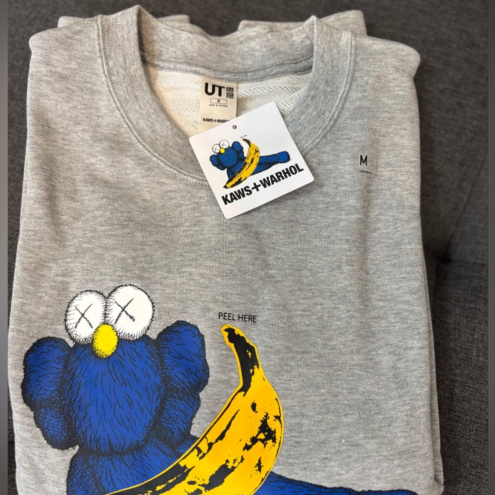 Kaws+Warhol Gray Cookie Monster Sweatshirt NWT